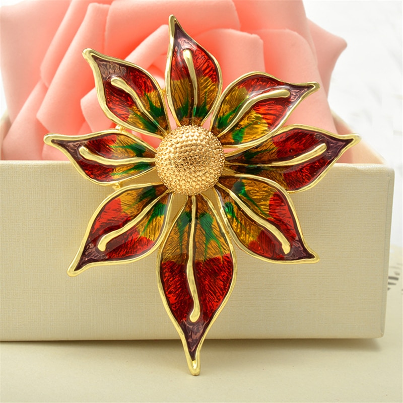 High-end colorful glazed flower brooch
