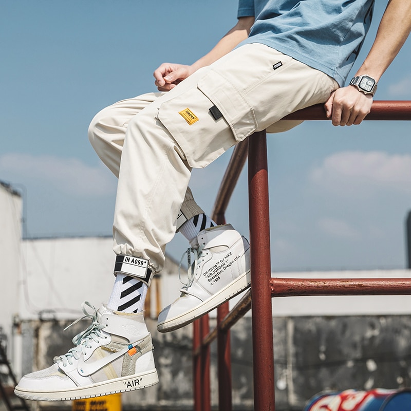 Multi-pocket drawstring trousers