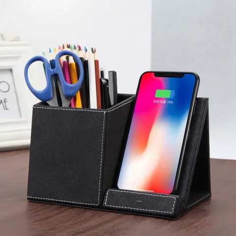Leather Pen Holder Wireless Charger Phone and Pen Fast