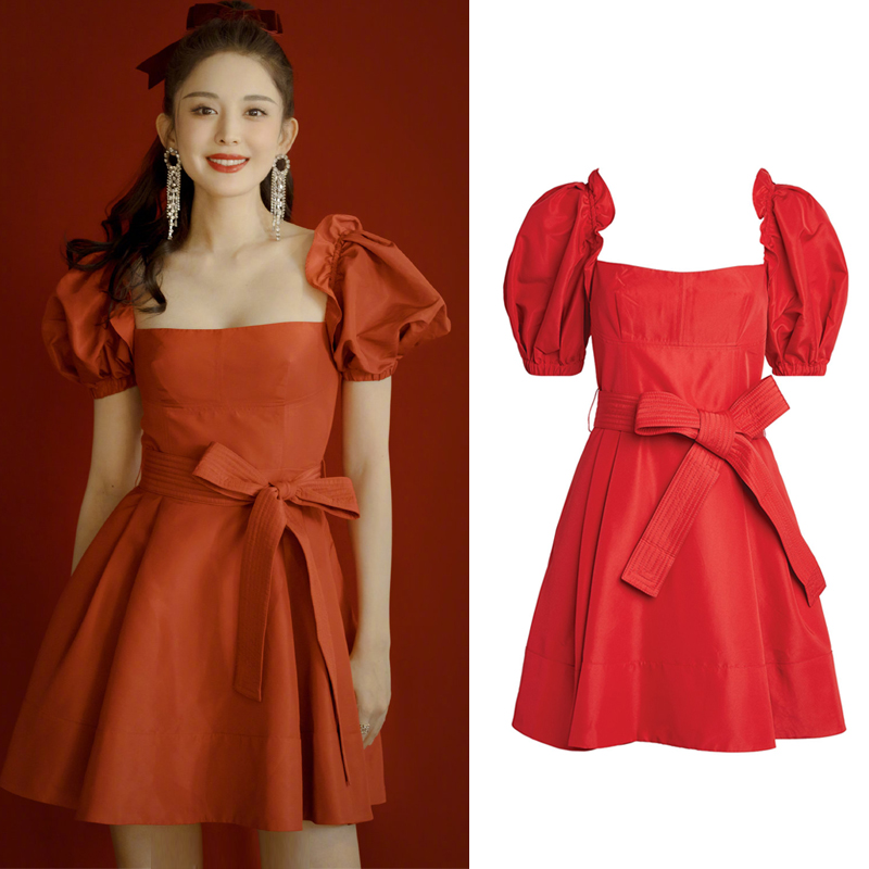 Square neck puff sleeve dress