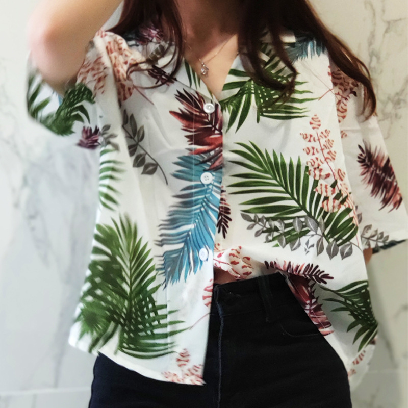 Retro print short-sleeved shirt bottoming top