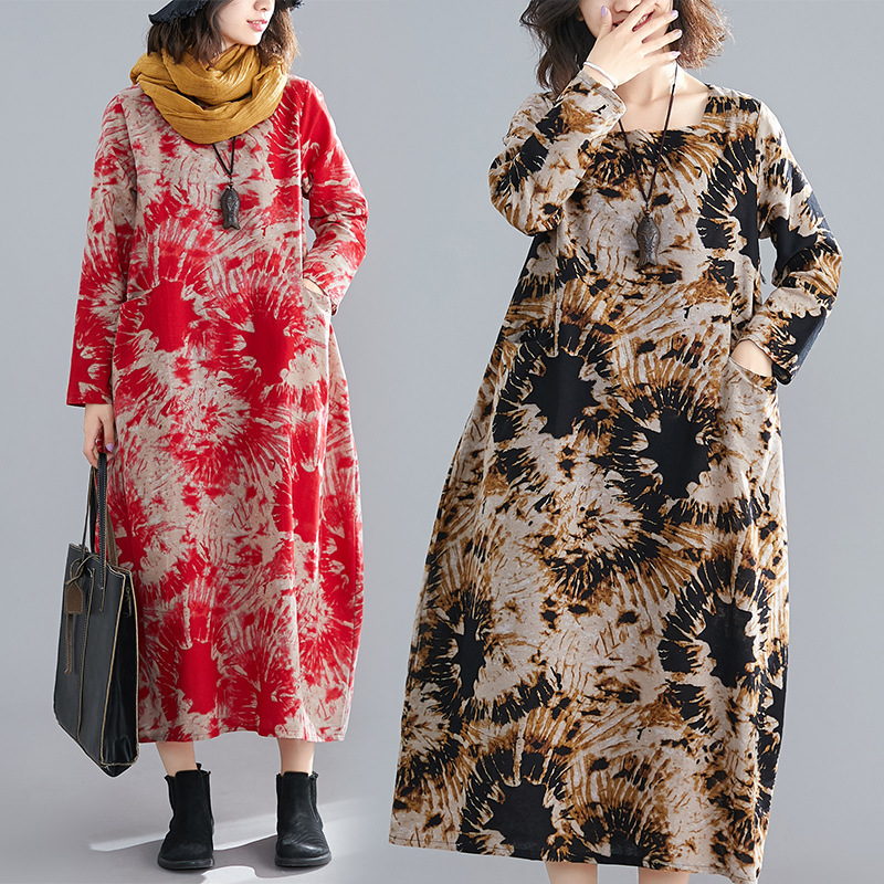 Long sleeve cotton and linen dress