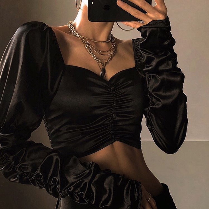 Square neck pleated waist top