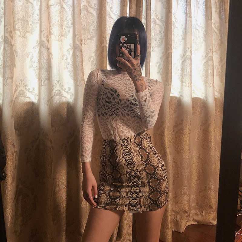 Snake print sexy bag hip skirt