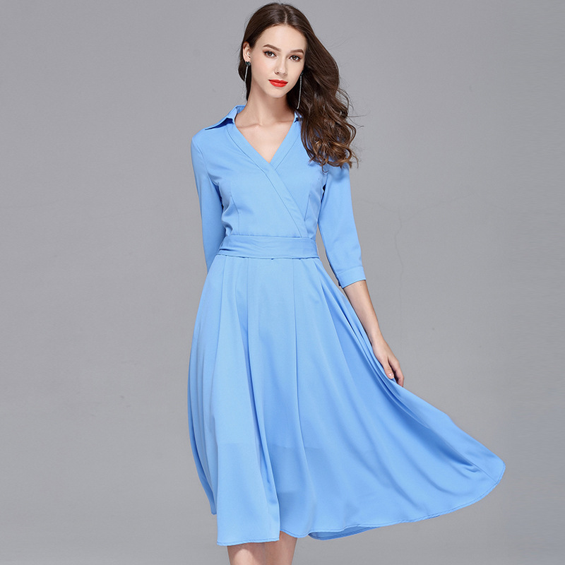Autumn women's lace-up V-neck long dress
