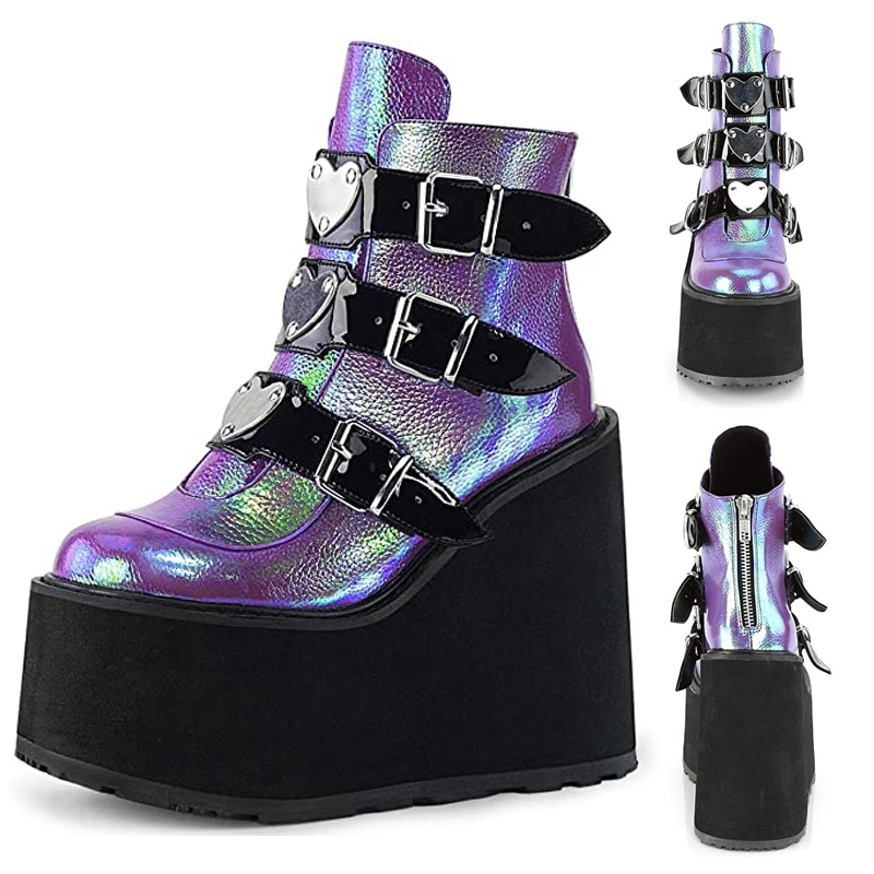 Litthing Winter Women Platform Boots Fashion Thick Bottom Ankle Boots Wedges Shoes  Lace Up Buckle Ankle Boots Botas Mujer