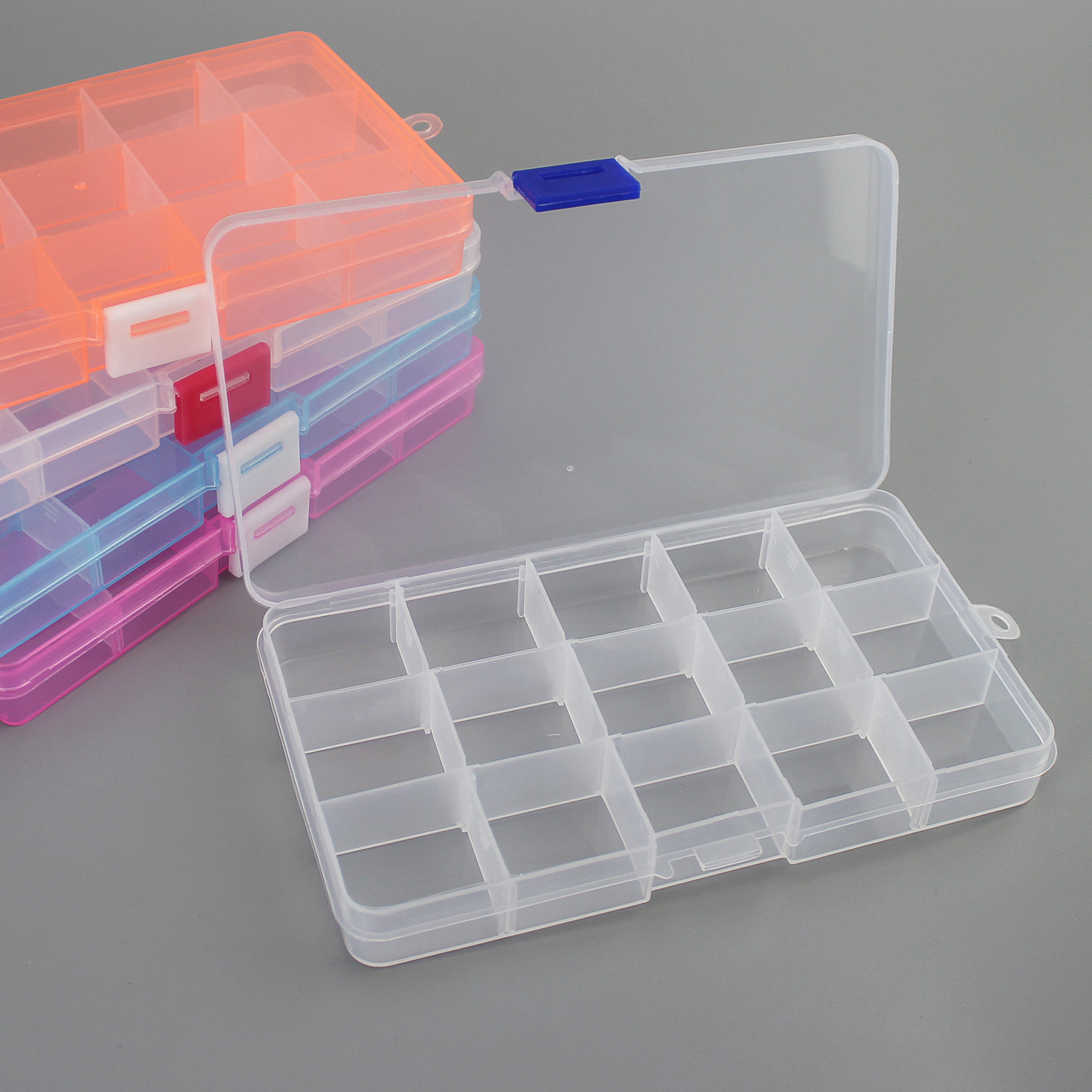 Plastic 15 compartment transparent storage box (Orange-1pc)
