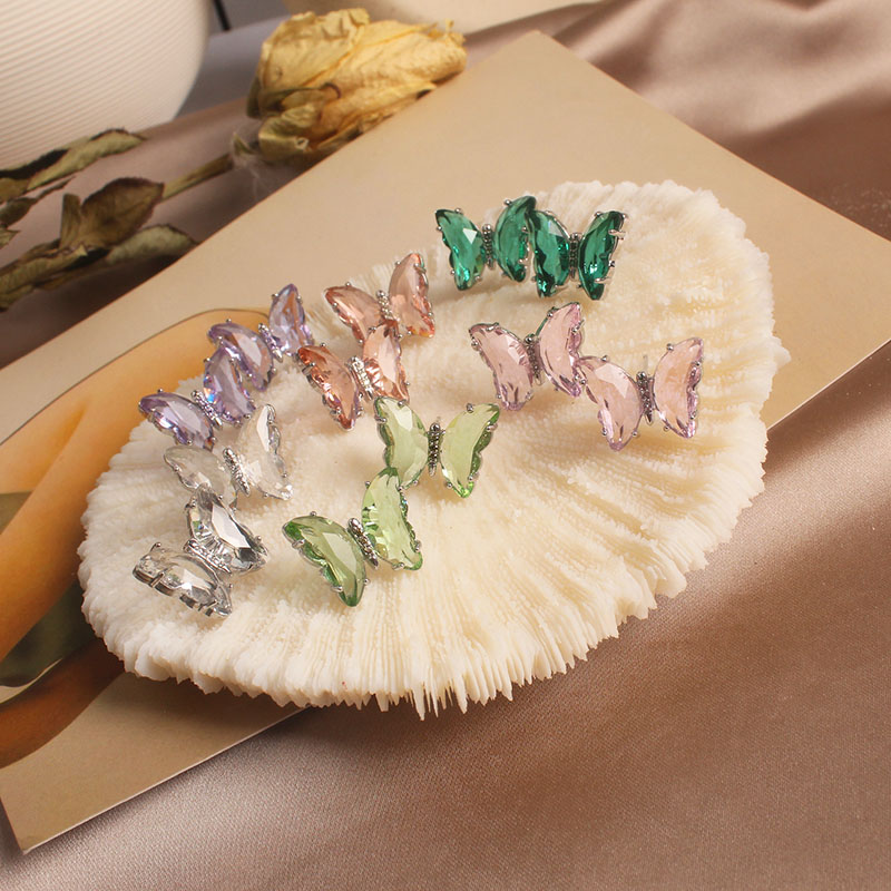 Colorful transparent crystal butterfly earrings