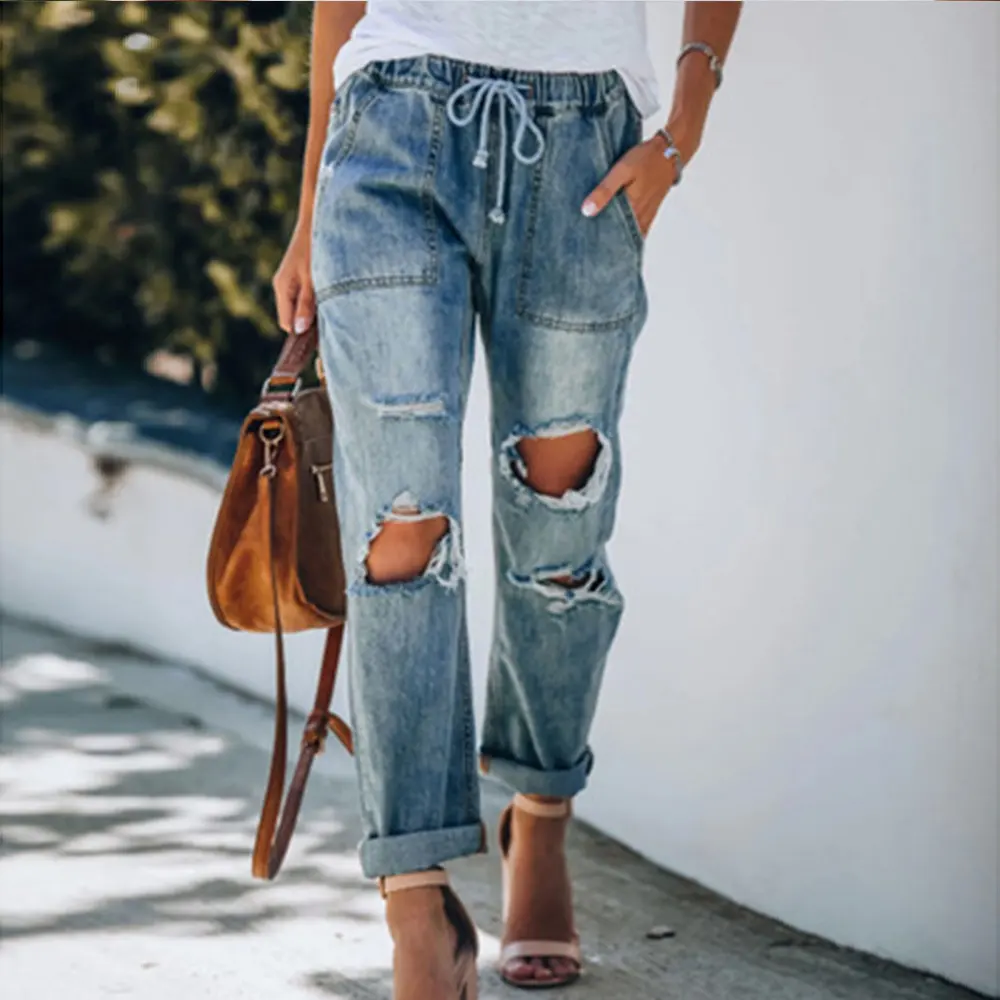 Ripped Lace-up White Trouser Jeans
