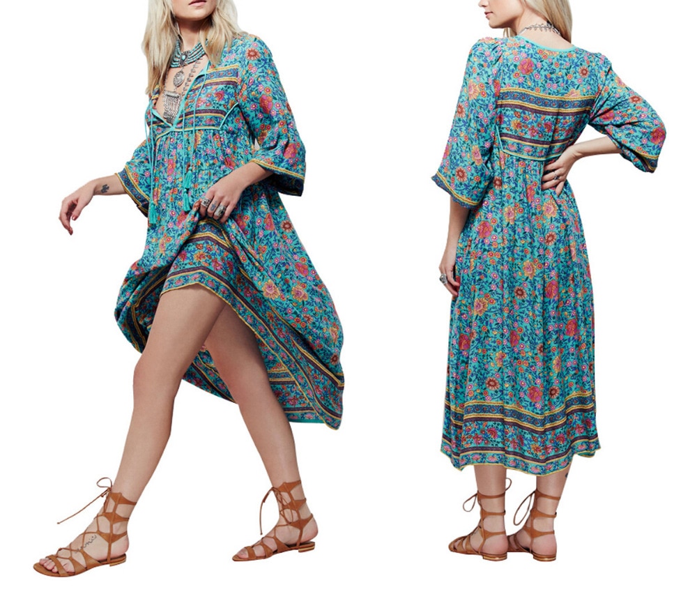 Long sleeve fringed irregular print dress