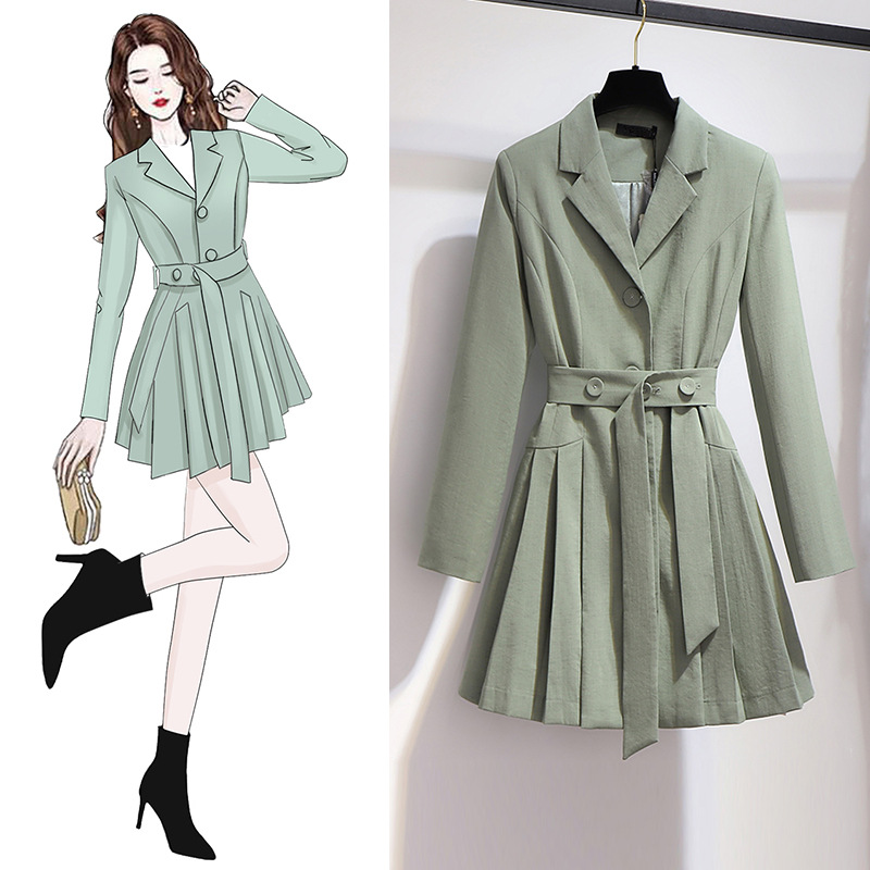 Suit collar pleated dress