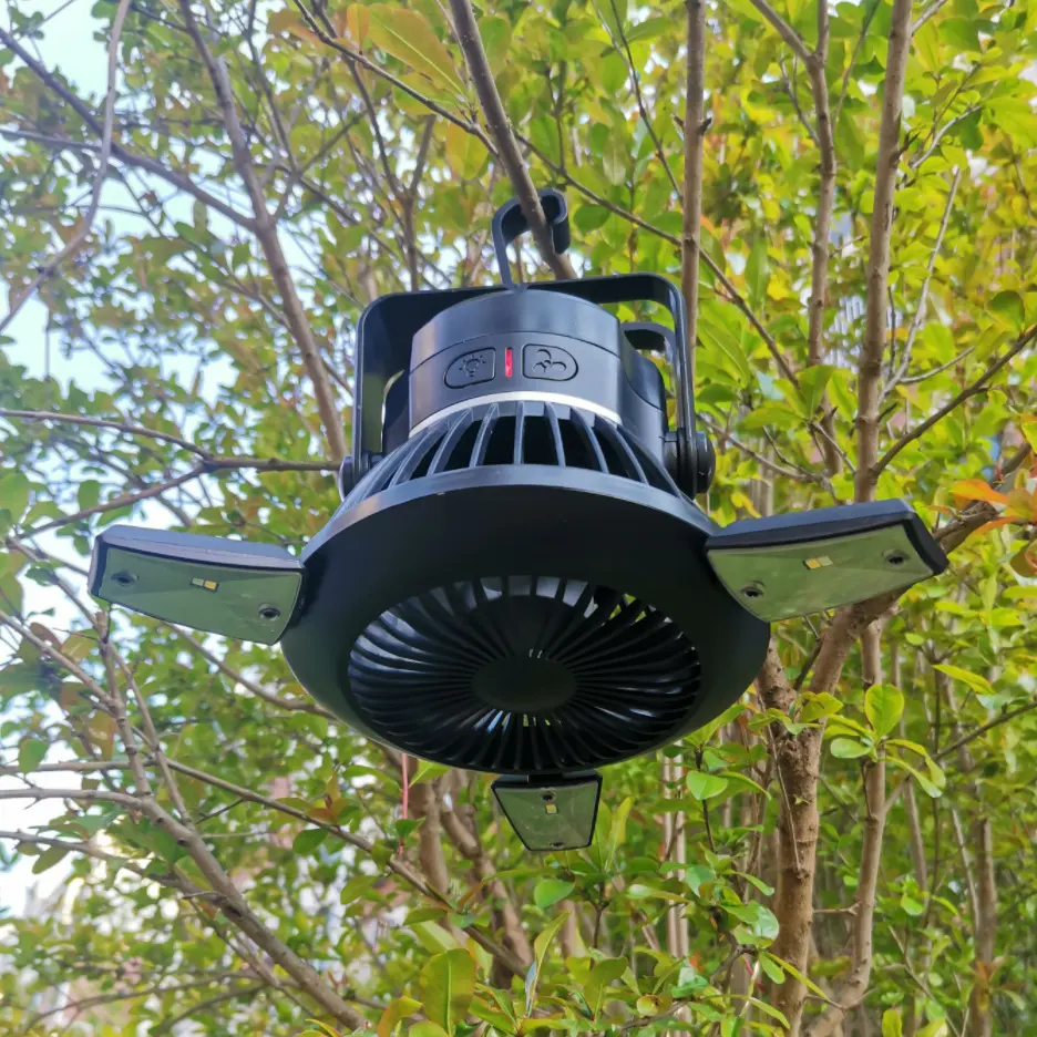 Solar Camping Light Foldable Fan Hanging Hook Rechargeable Battery