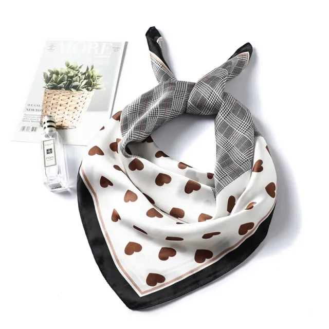 Ladies heart shaped plaid silk scarf Coffee - Shop at LoveMi