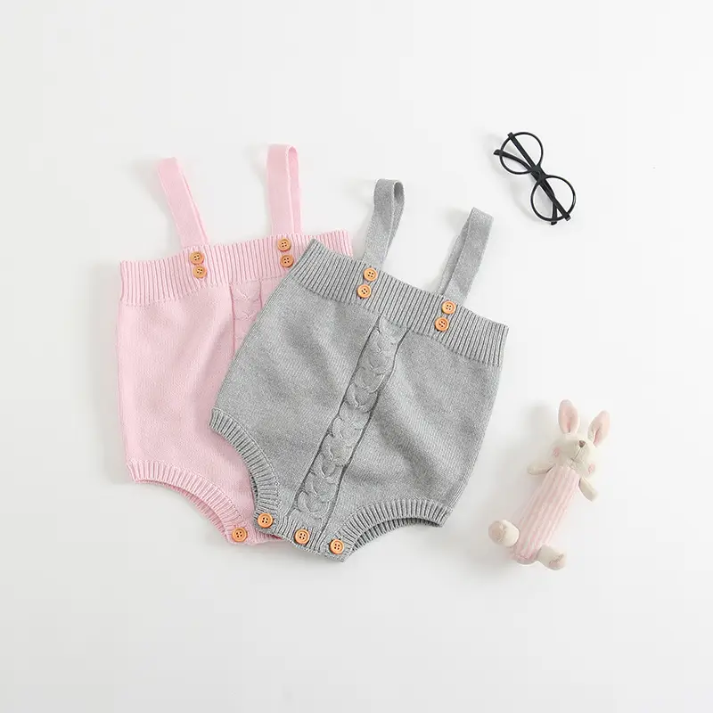 Baby Knitted Sleeveless Romper Jumpsuit with Button Straps