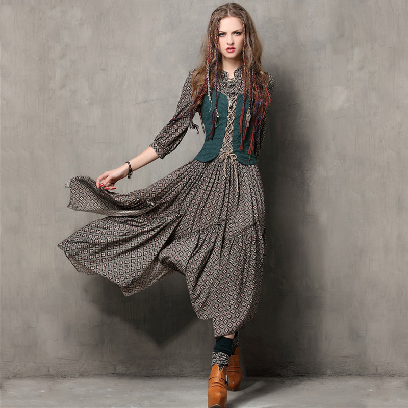 Printed irregular long skirt
