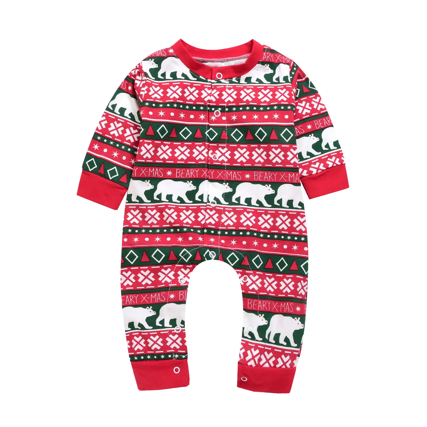 Baby Christmas Romper with Bear Print Long Sleeve One-Piece