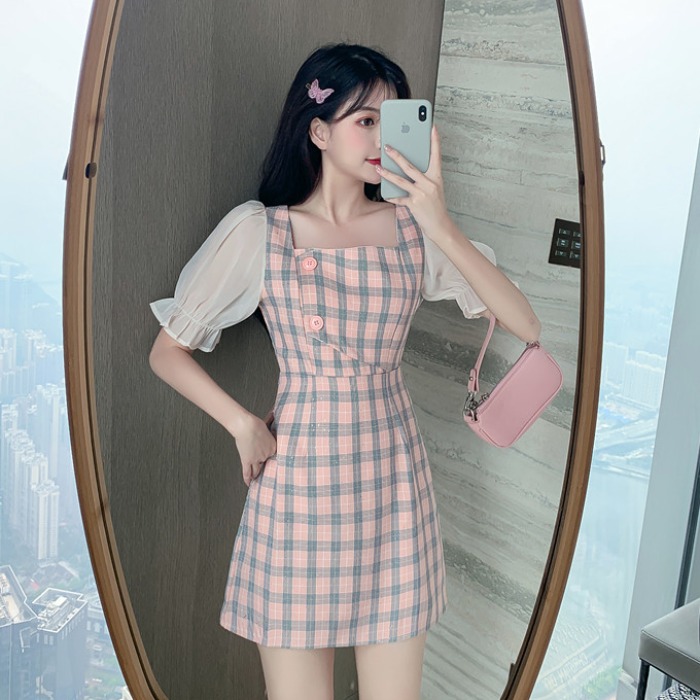 Plaid chiffon ladies skirt