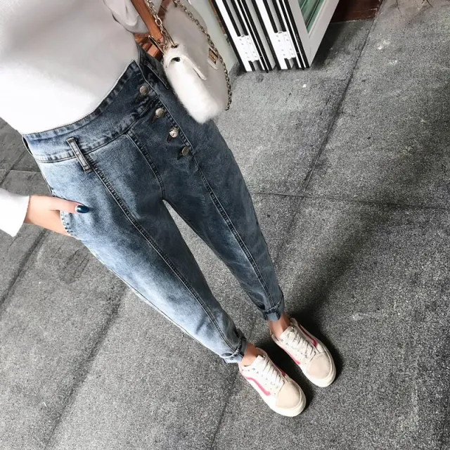 Women's stretch plus size high waist jeans Blue - Shop at LoveMi