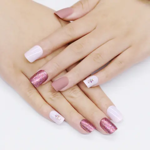 24 Pieces of Matte Metallic Nude Nails