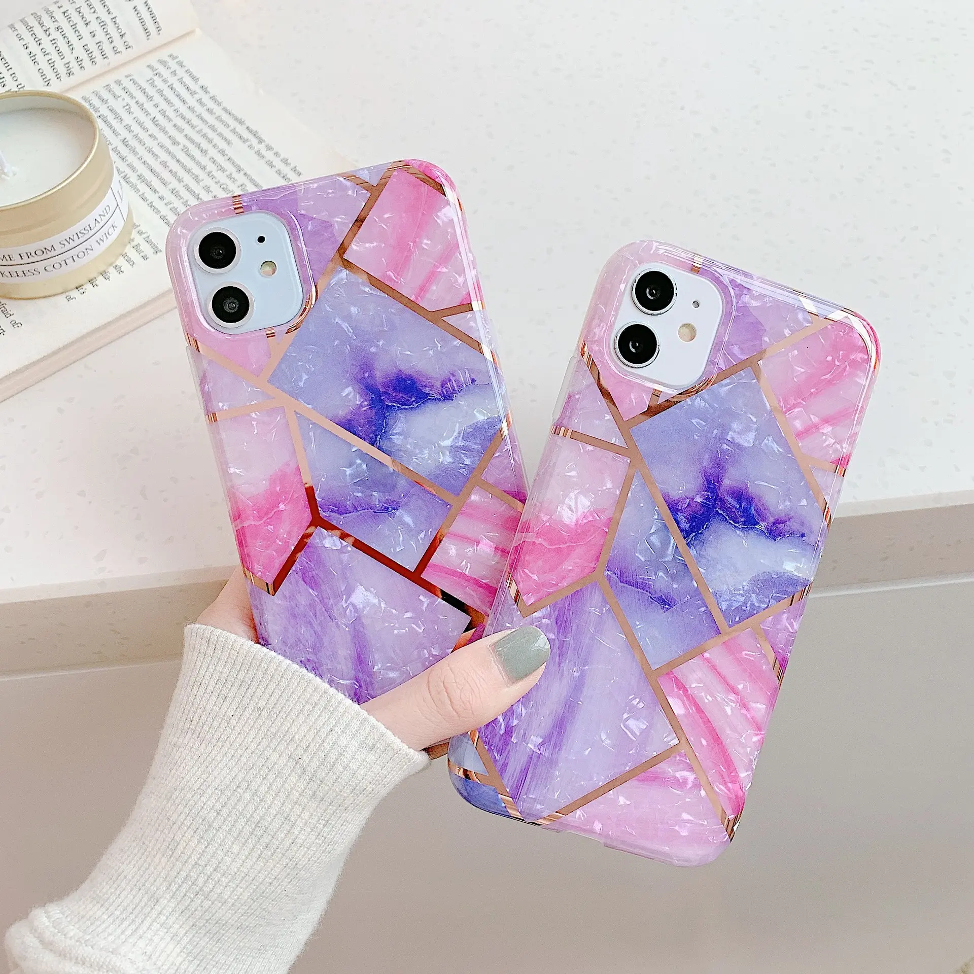 Compatible with Apple, Marble shell pattern mobile