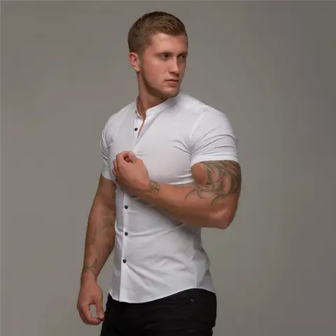 New Summer Shirt Fitness Clothing Cotton Tops Short Sleeve
