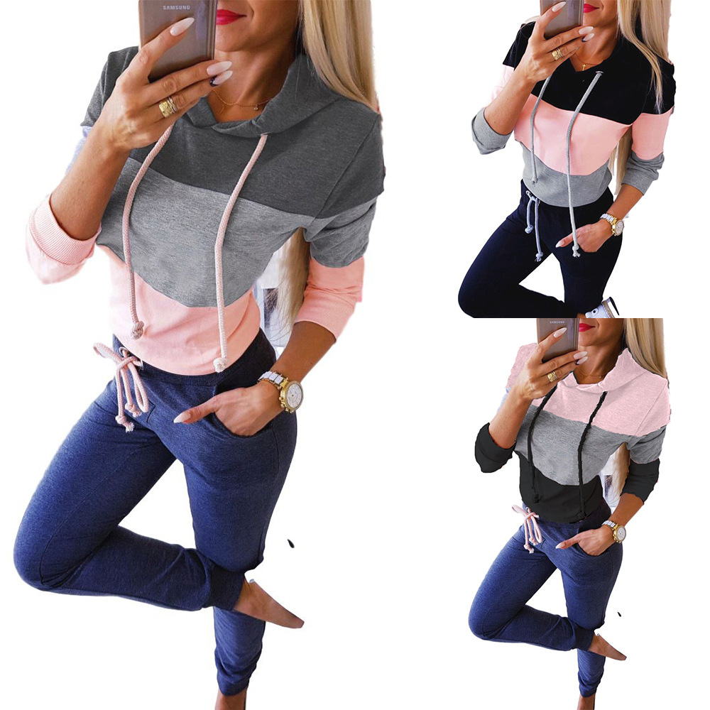 hot style with hood fleece splicing three color coat female