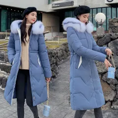 Autumn and winter new Korean waist thickened mid-length down padded jacket - Fog Blue - View 1