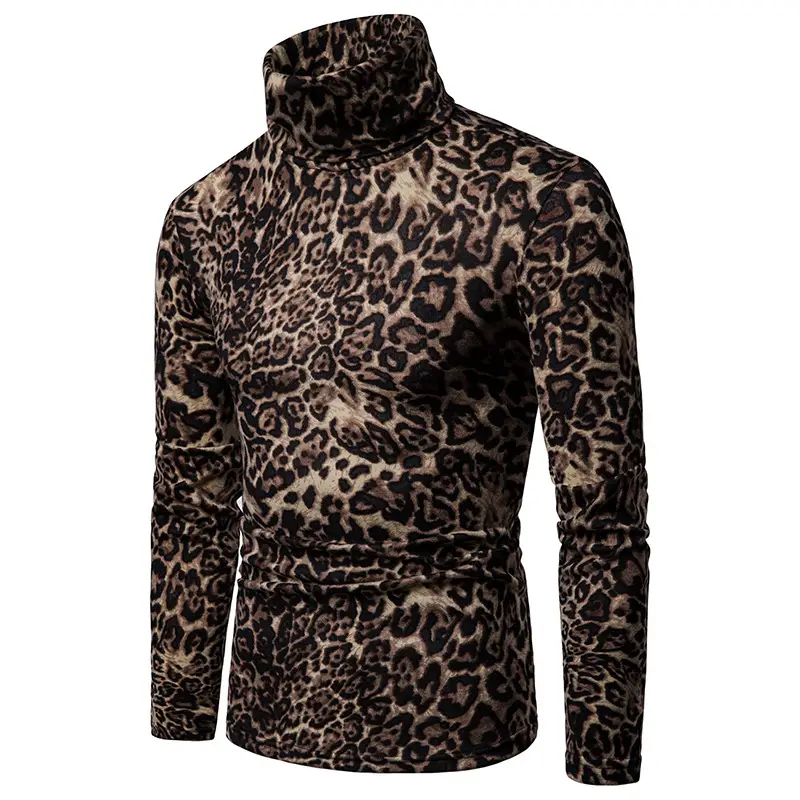 Warm turtleneck sweater leopard print bottoming shirt
