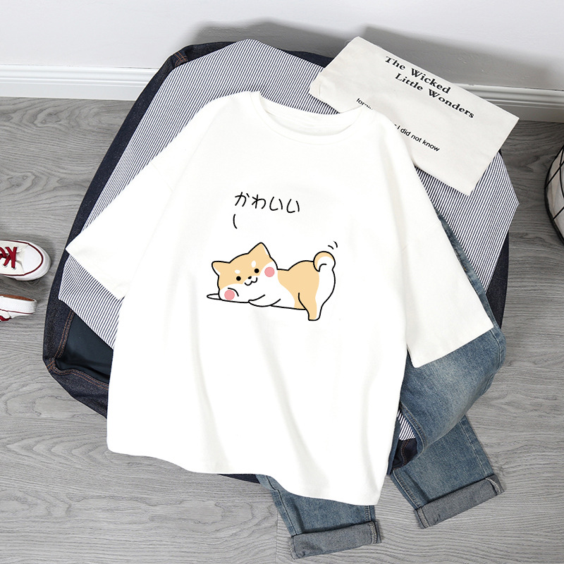 Round neck loose print T-shirt