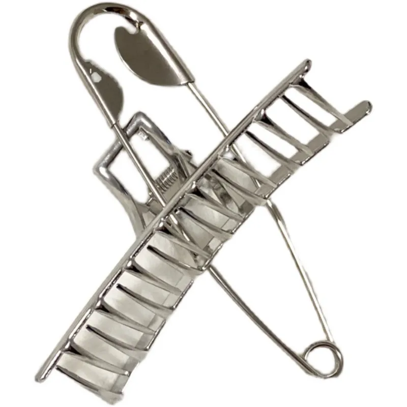 Oversized Pin Shark Clip Exaggerated Personality - Silver