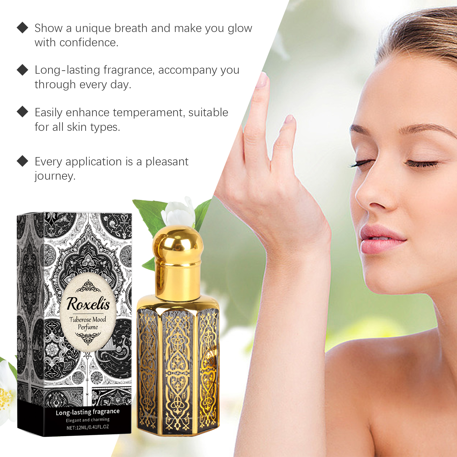 Tuberose Mood Roll On Perfume, 12ml Arabian Style Floral Perfume Oil