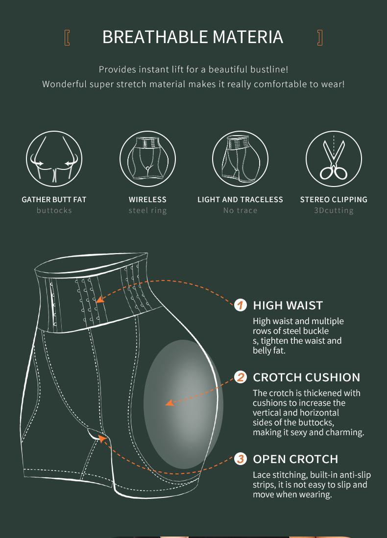 Nine-Row Adjustable Buckle Lace-Up Crotch Waist Hip-Filling Bodysuit