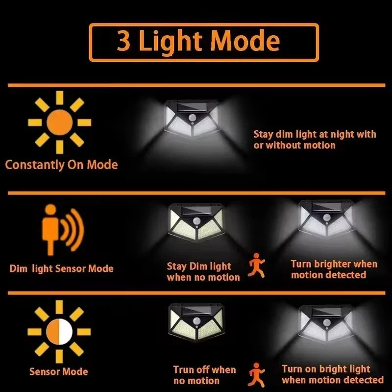 Solar Power PIR Motion Sensor Wall Lights 1o0 LED Outdoor Garden Security Lamp — foto 4