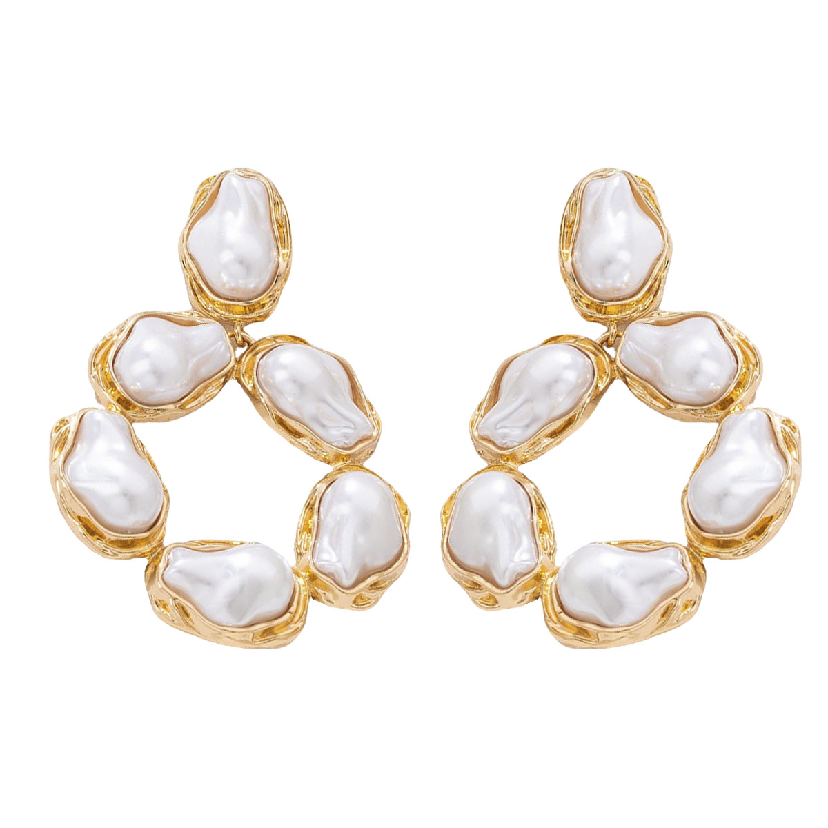 Cross-Border European American Jewelry, Geometric Baroque Inlaid Pearl Stud Earrings For Women, Elegant Versatile Niche Premium Ear Ornaments
