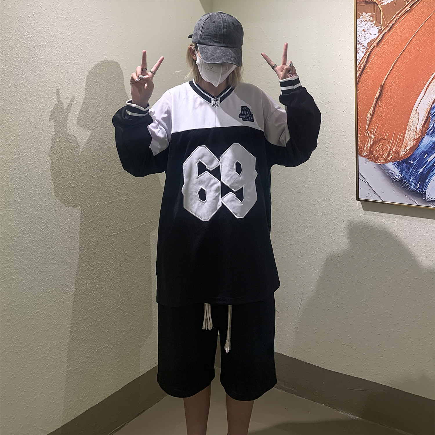 Men's And Women's Retro Contrast Color Long-sleeved T-shirt