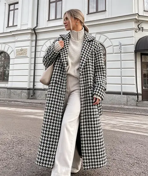 New Autumn Winter Plaid Oversized Lapel Loose Long Woolen