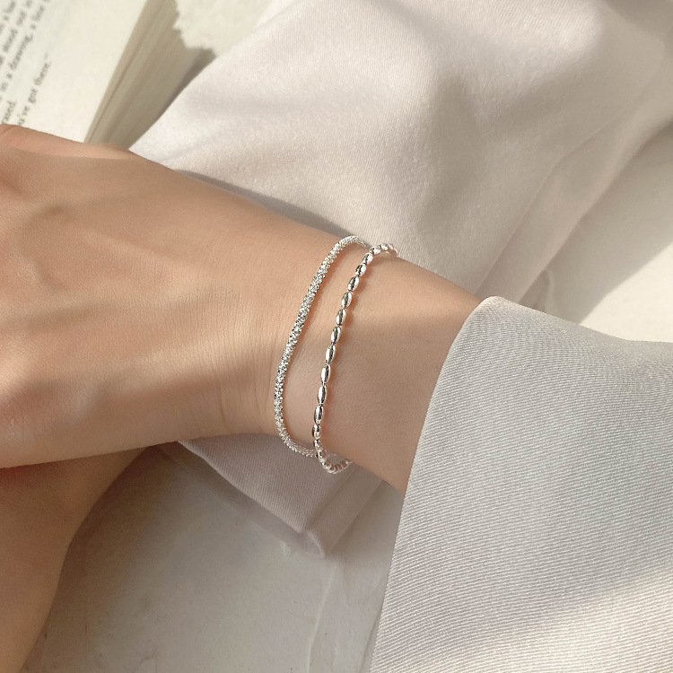 S925 Sterling Silver Starry Bead Double Layer Bracelet For Women, Shimmering Rice Bead Design, INS Style Luxury Senior Sense Jewelry