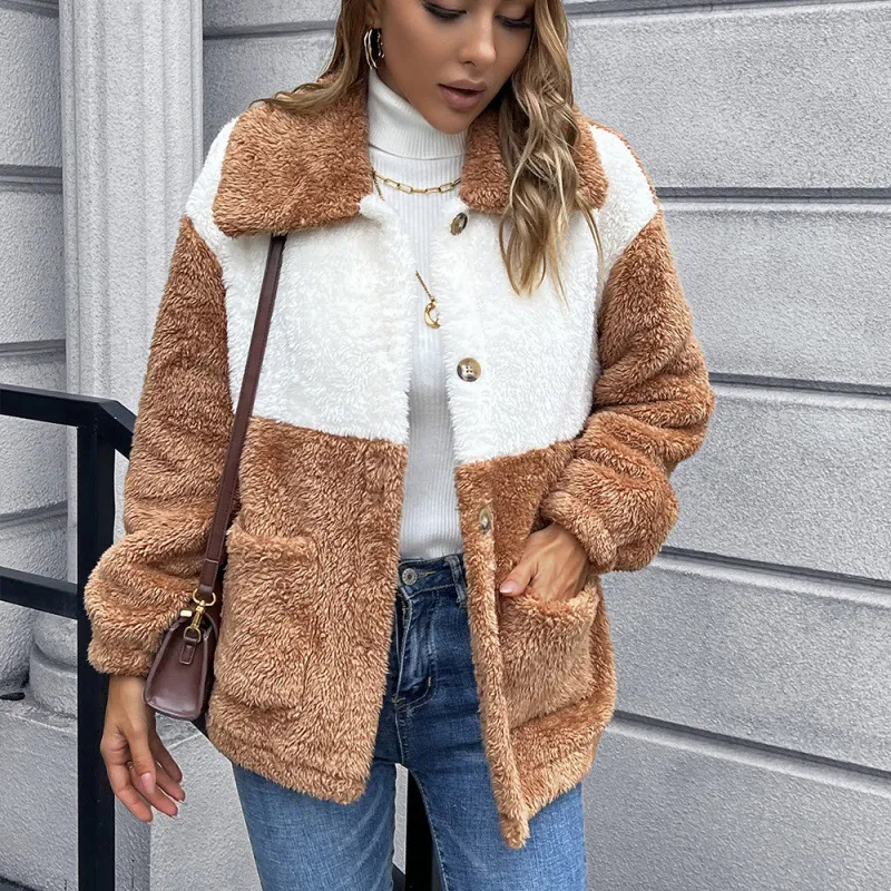 European And American Double Sided Plush Short Jacket - Khaki