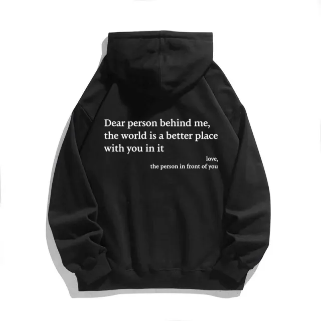 Kangaroo Pocket Drawstring Printed Hoodie Black - Shop at LoveMi