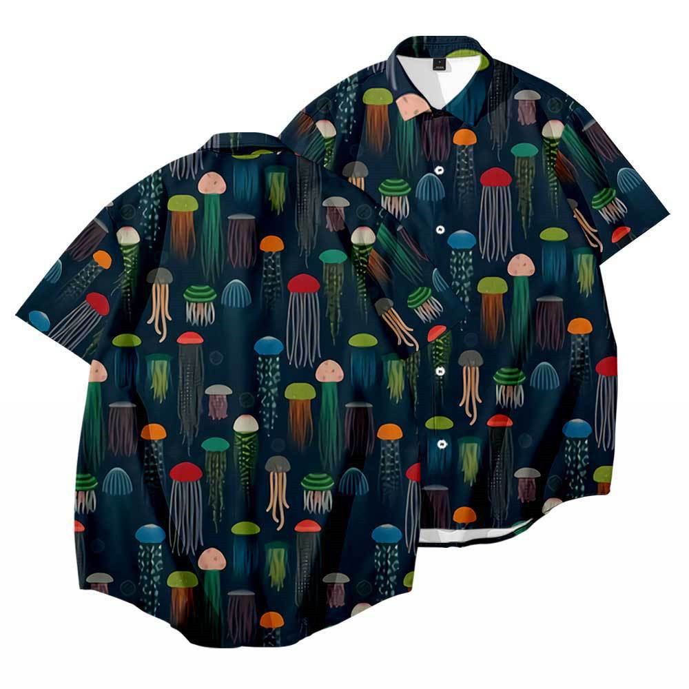 Summer Short-sleeved Shirt With Starfish Element Digital Printing