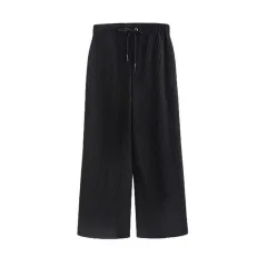 Plus Size Woolen Wide-leg Pants Spring And Autumn - Black - View 1