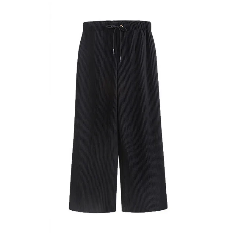 Plus Size Woolen Wide-leg Pants Spring And Autumn - Black