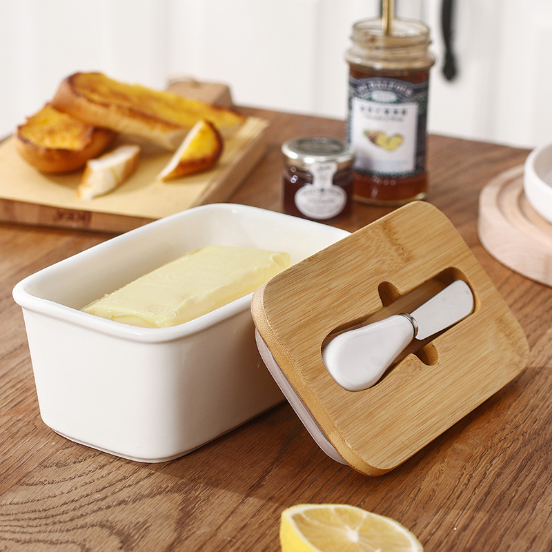 Ceramic Butter Box With Lid And Knife Creative Sealed Storage