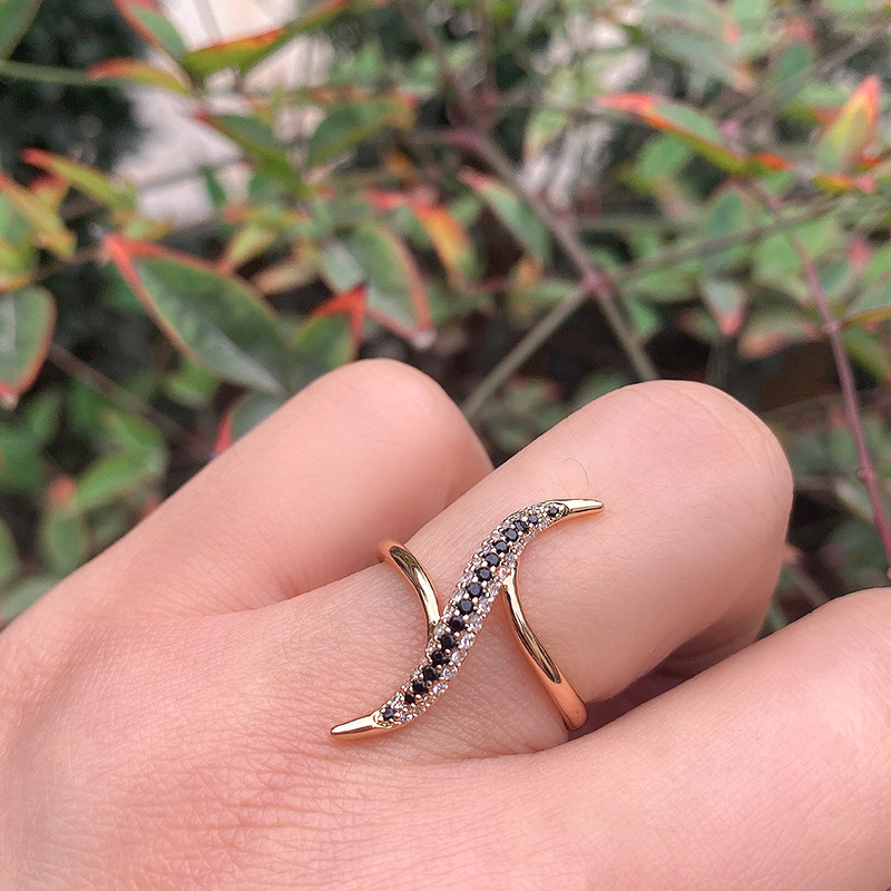 Popular Micro-inlaid Zircon Ring Female Fashion Personality Creative Copper Plated Real Gold Ring