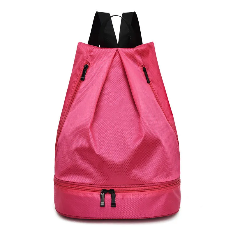 Waterproof Backpack With Separate Drawstring Pockets - Rose