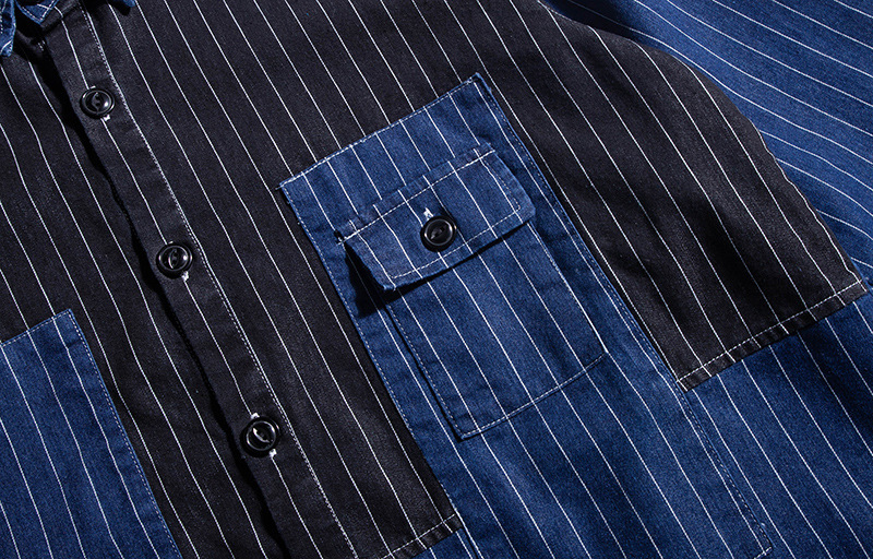 Japanese Style Autumn Striped Denim Shirt Men's Long Sleeve Loose