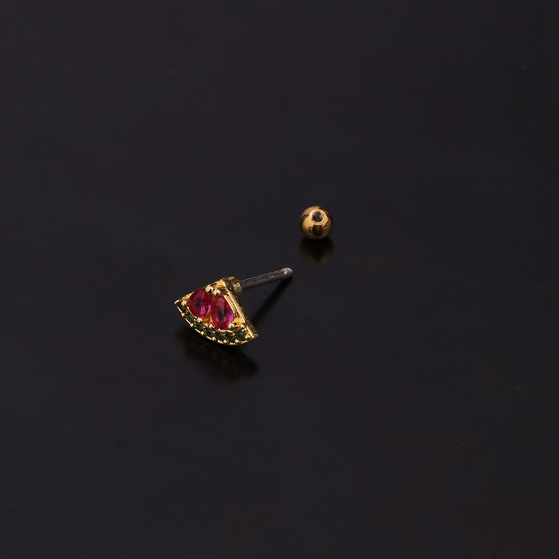 Creative Fruit Earrings Female Cute Inlaid Zircon Stainless Steel Thread Personality