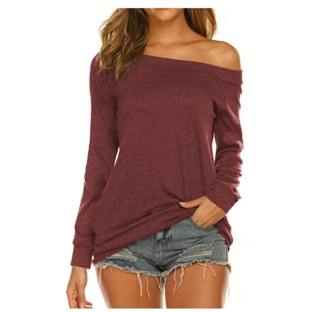 Women's Long sleeved One neck Off shoulder Solid Color Blouse Red - Shop at LoveMi