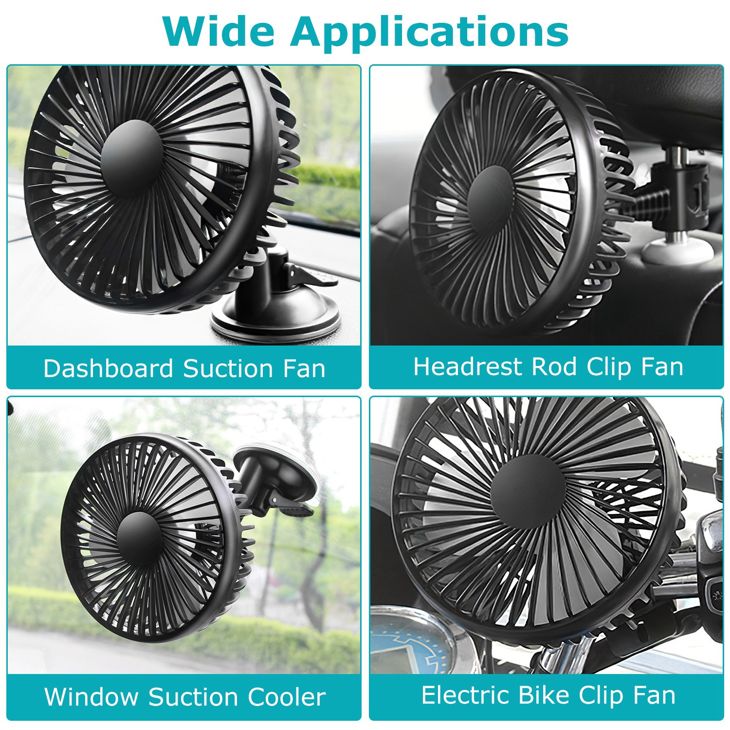 1Pc Car Cooling Fan Portable Rotatable USB Vehicle Fan Backseat Clip Fan Dashboard Window Suction Fan For SUV RV Pickup With 3 Speeds — foto 6