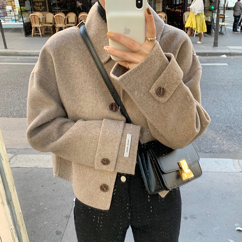 Small Fragrance Simple Lapel Single-breasted Short Woolen Coat